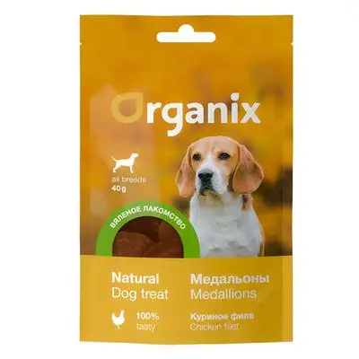 Купить organix вяленое лакомство для собак Медальоны из куриного филе мясо 100%