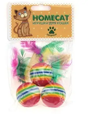 Homecat Игрушка для кошек Мячи радужные с пером 