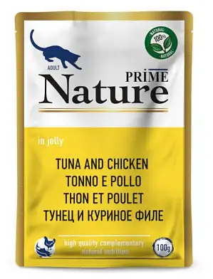 PRIME NATURE корм влажный для взрослых кошек с тунцом и куриным филе (пауч)